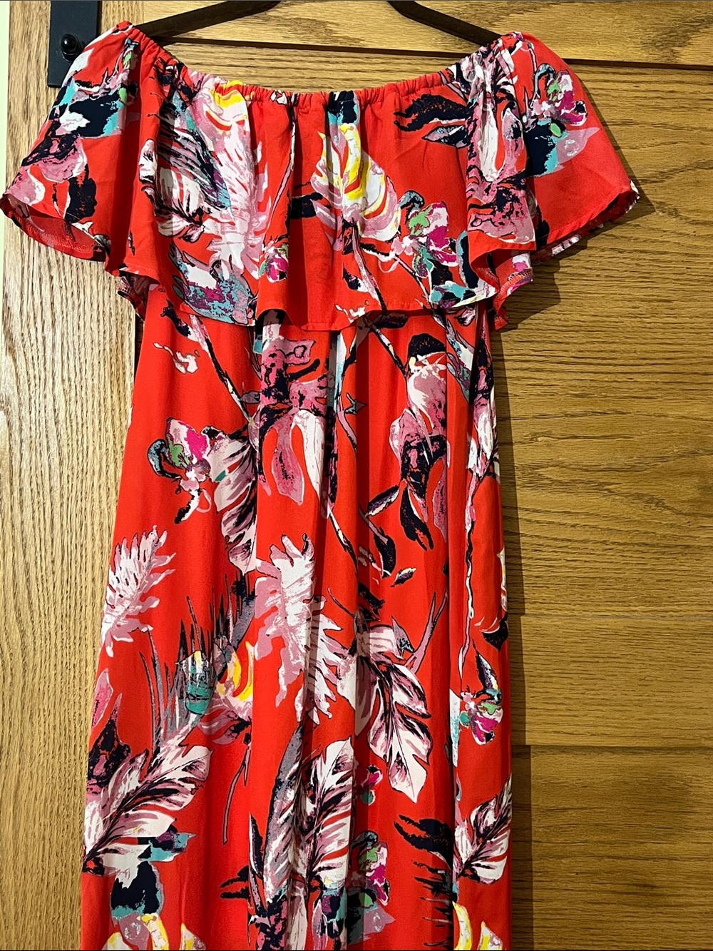 She + Sky Red Floral Off-Shoulder Maxi Dress - Picture 3 of 4